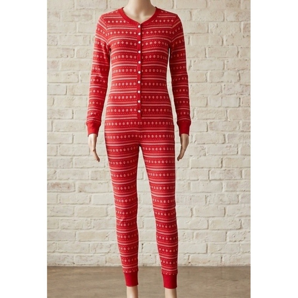 J.Crew Union Suit Red Fair Isle Thermal Pajamas Christmas Loungewear 2X